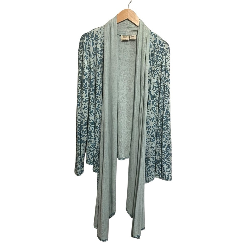 LA Blend Blue Floral Handmade in Bali Stretch Waterfall Cardigan Top Size Large